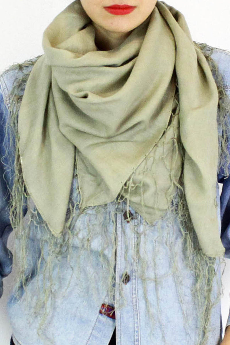 mossy green cotton fringed scarf