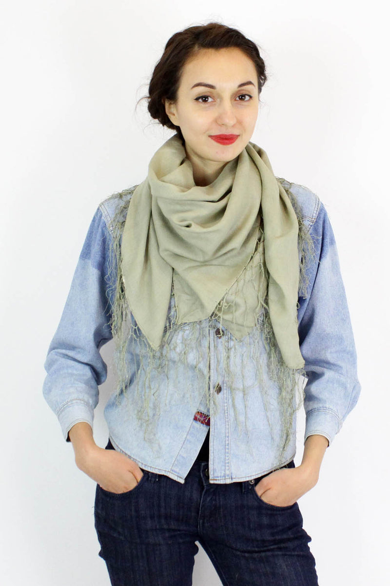 mossy green cotton fringed scarf