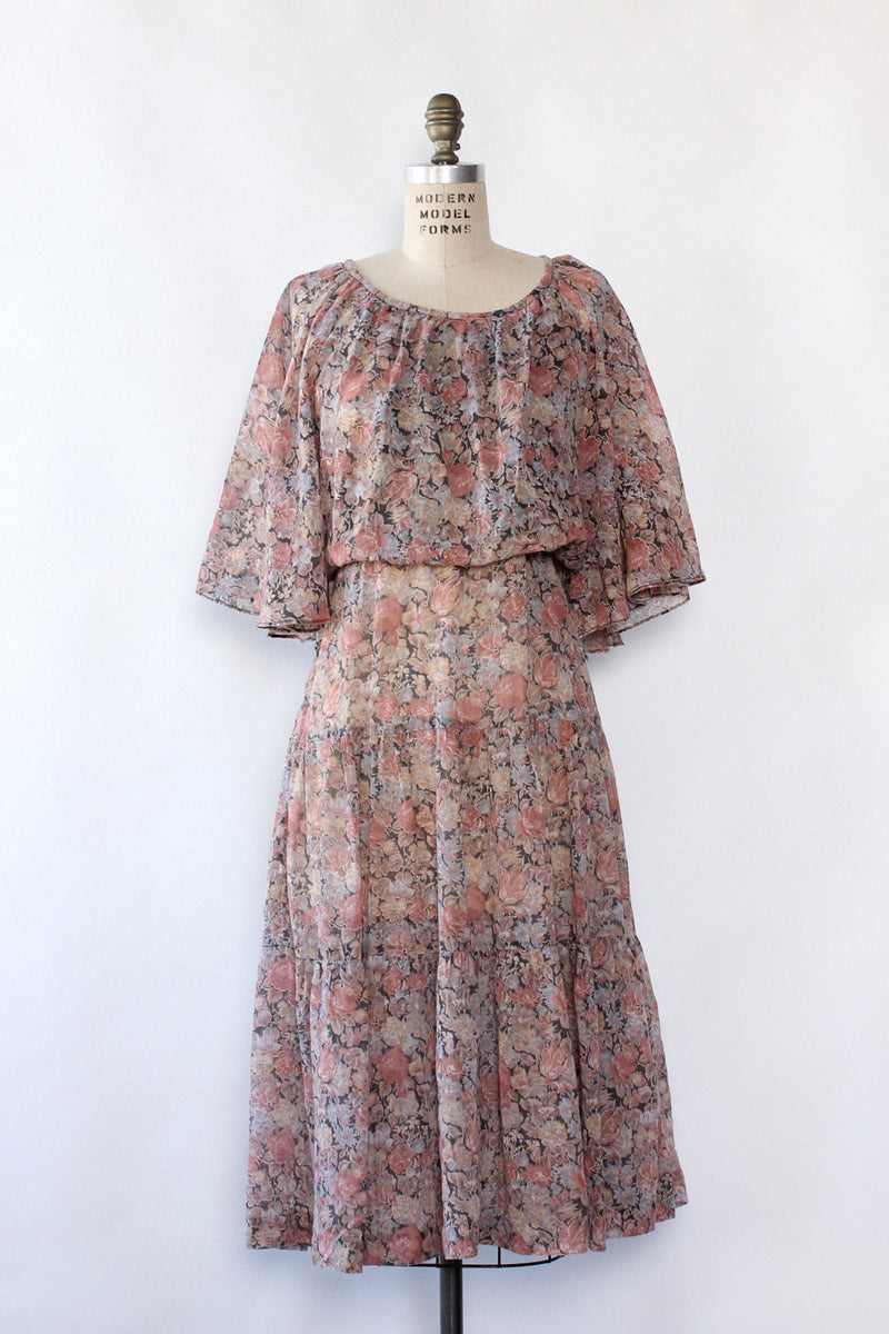 Mauve Floral Caped Dress S/M