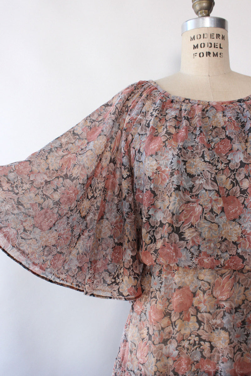 Mauve Floral Caped Dress S/M
