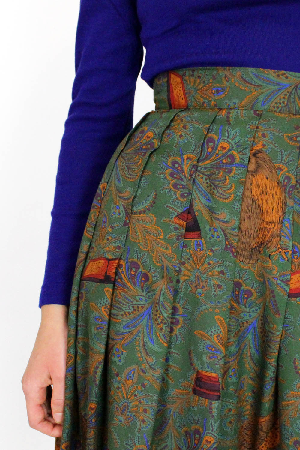 Librarian Owl Print Midi Skirt M