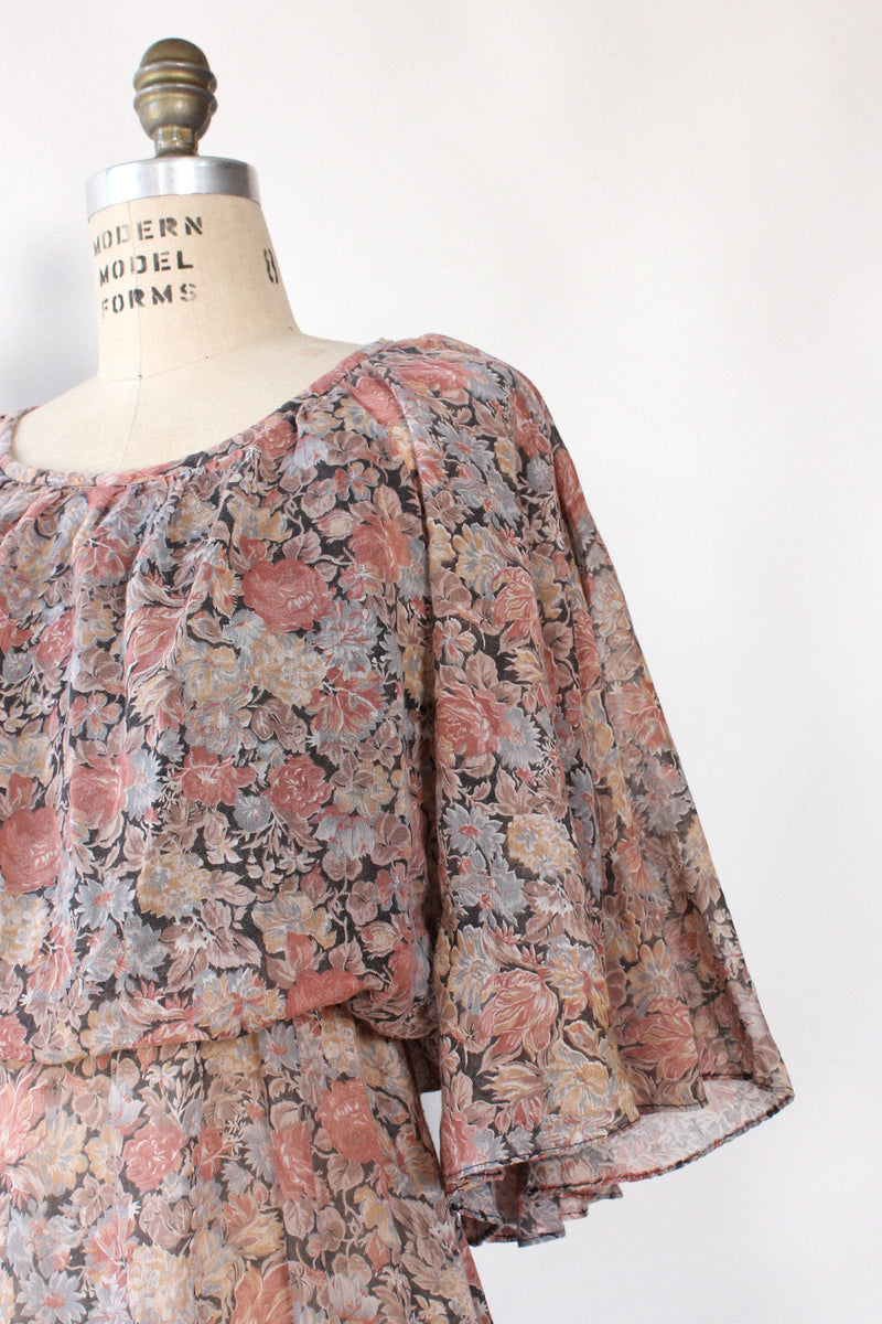 Mauve Floral Caped Dress S/M