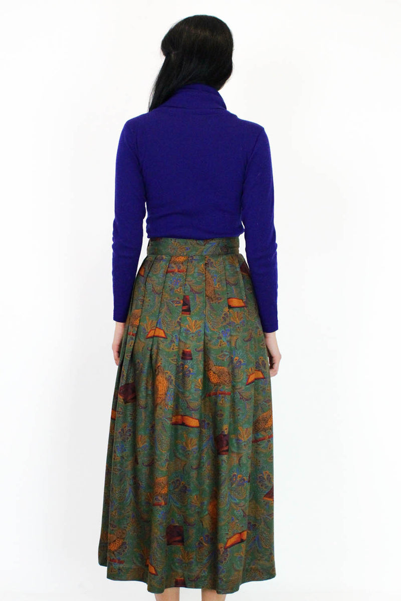 Librarian Owl Print Midi Skirt M