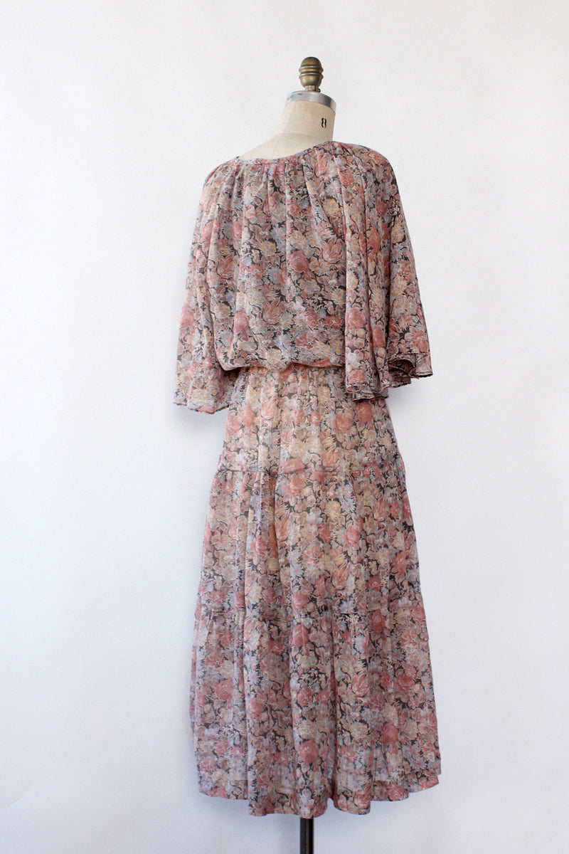 Mauve Floral Caped Dress S/M