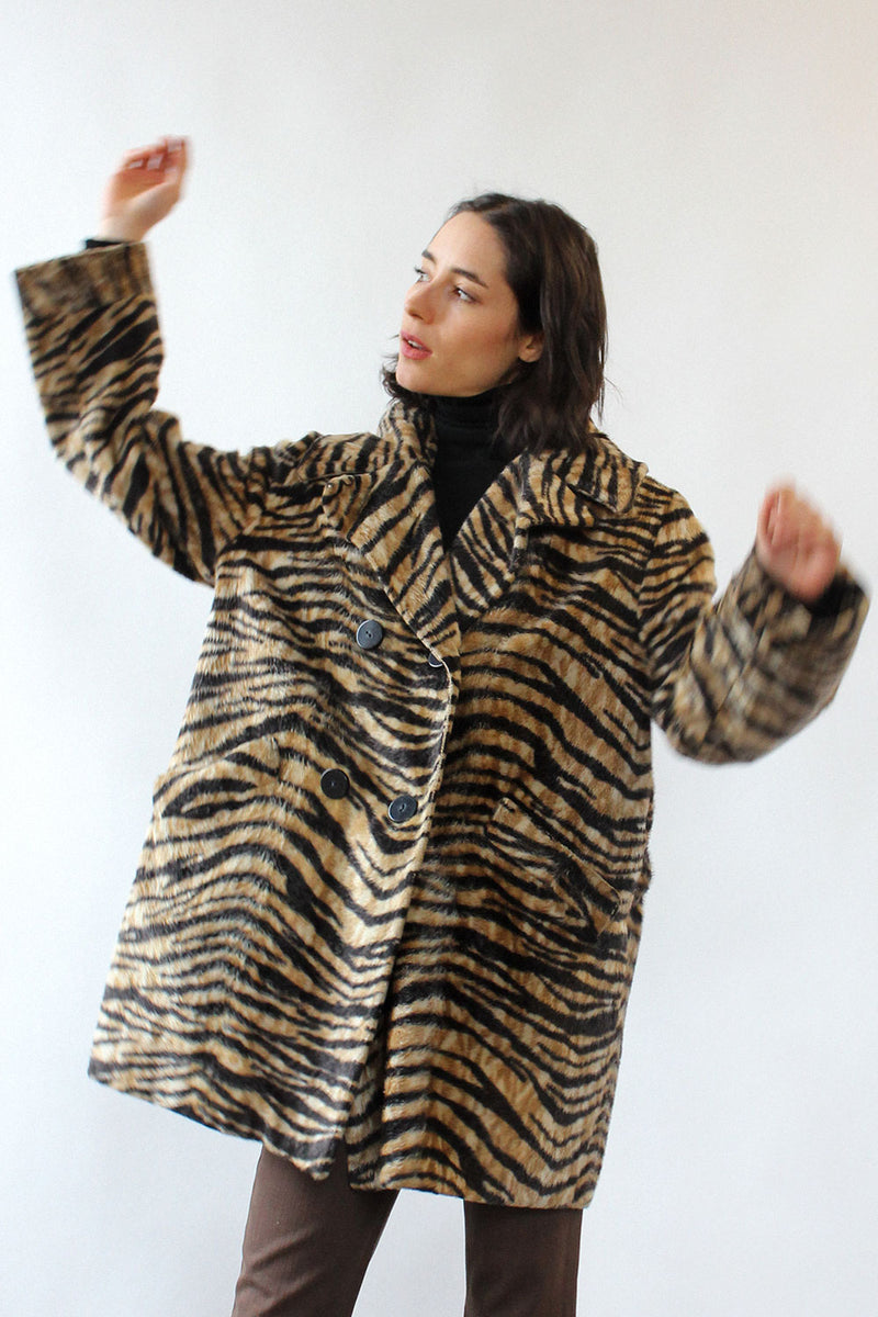 Tiger Stripe Faux Fur Coat M/L
