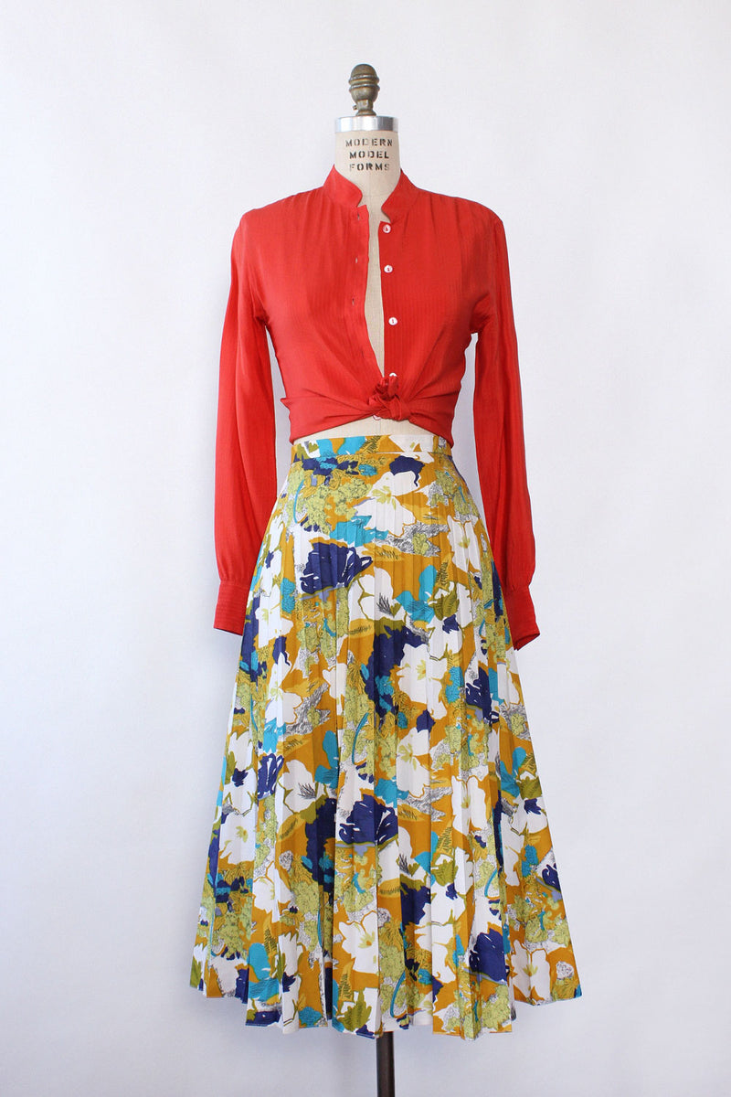 Abstract Floral Pleat Skirt L