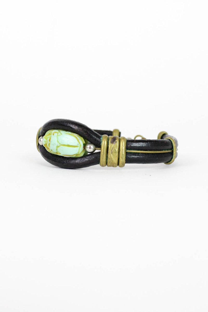 Scarab in Leather Bracelet