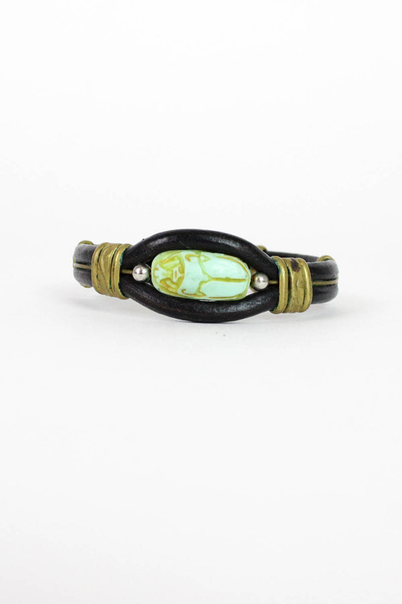 Scarab in Leather Bracelet