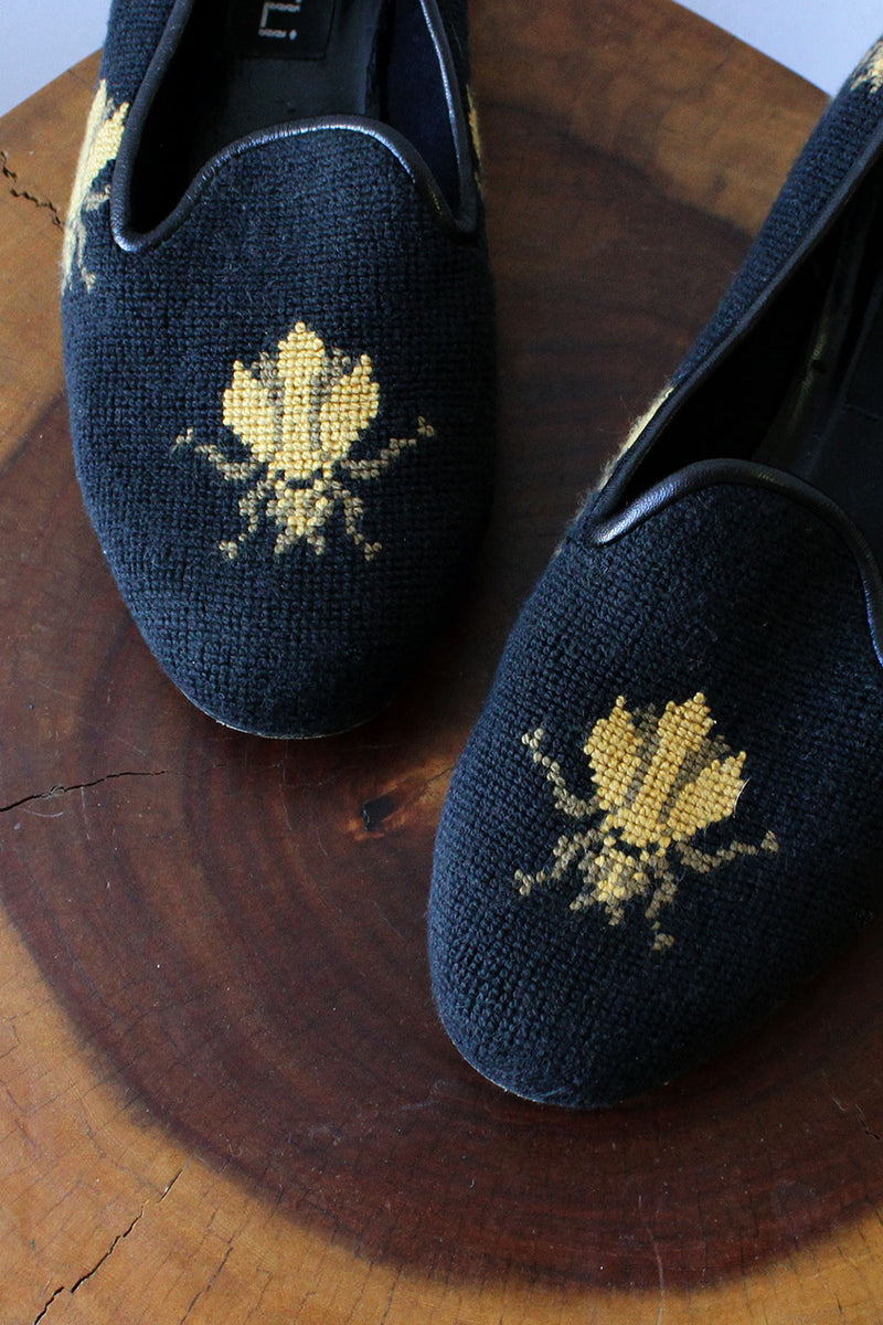 HOLD Bug Needlepoint Slippers 6 1/2