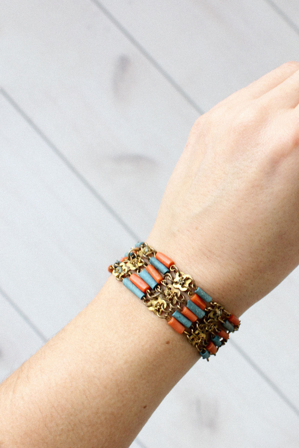 Coral Brass Chain Bracelet