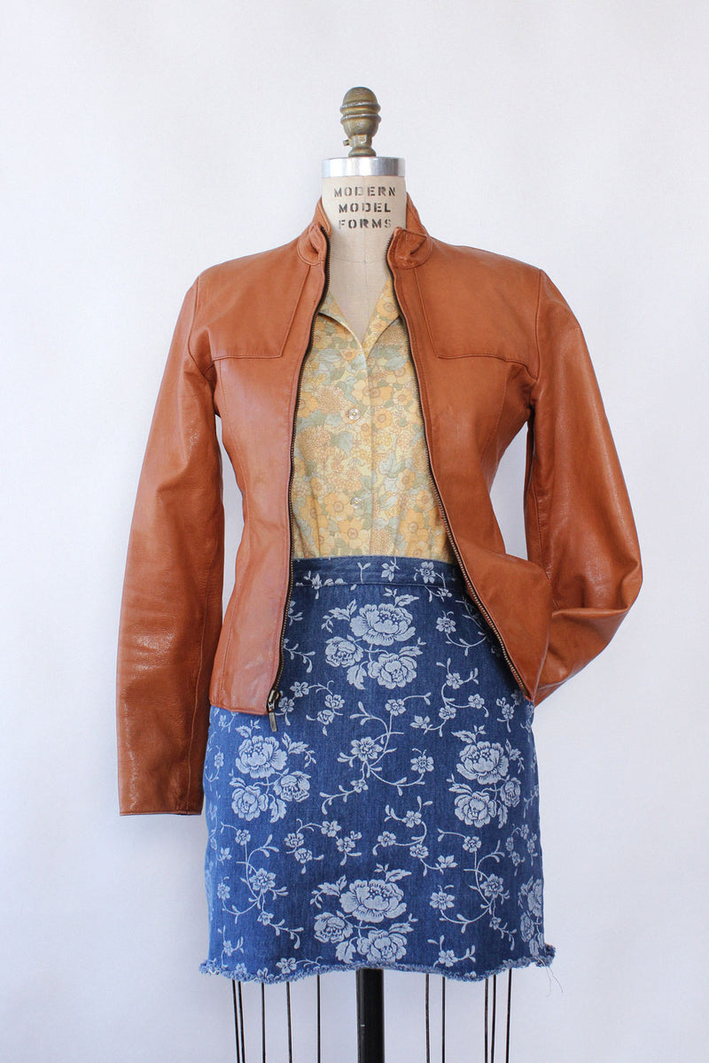 Caramel Leather Slim-line Jacket XS