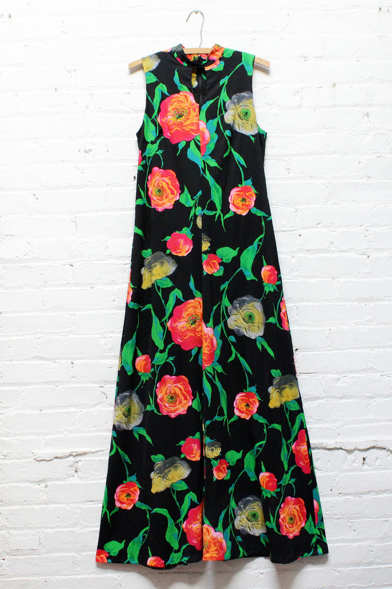 Macro Floral Keyhole Maxi Dress M