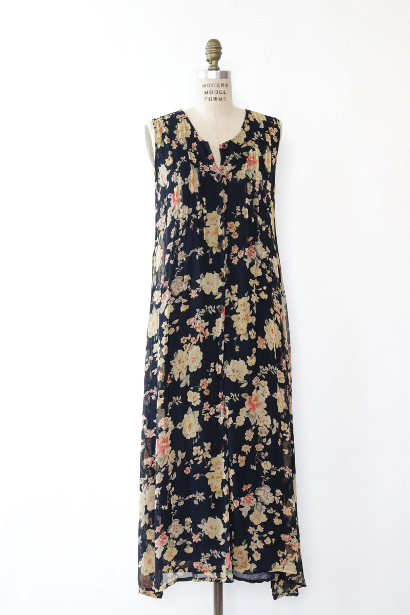 Blooming Navy Chiffon Button Dress XS/S