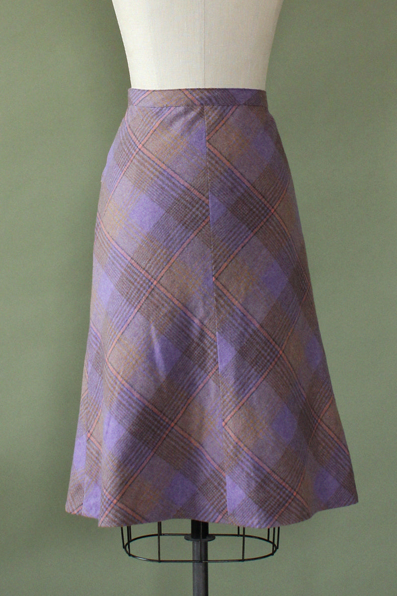 Orchid Plaid Flare Skirt M