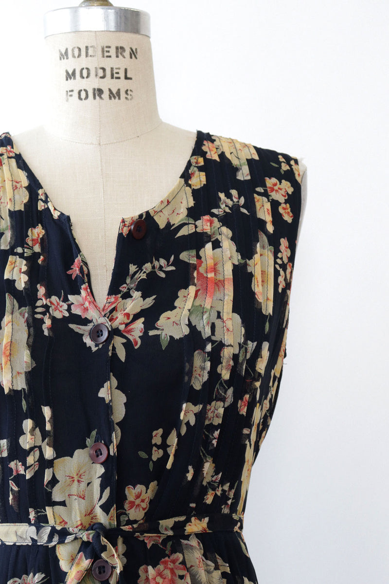 Blooming Navy Chiffon Button Dress XS/S