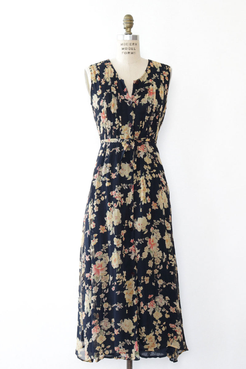 Blooming Navy Chiffon Button Dress XS/S