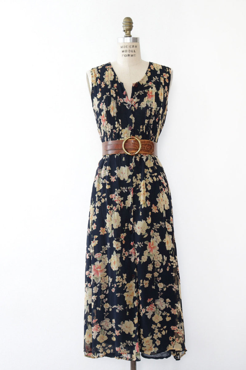 Blooming Navy Chiffon Button Dress XS/S