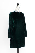Green 60s Silk Velvet Mini Dress S