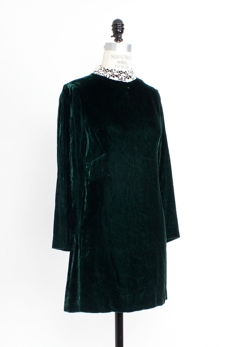 Green 60s Silk Velvet Mini Dress S Green 60s Silk Velvet Mini Dress S