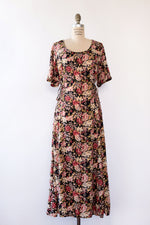Lace-up Dark Floral Tea Dress L/XL