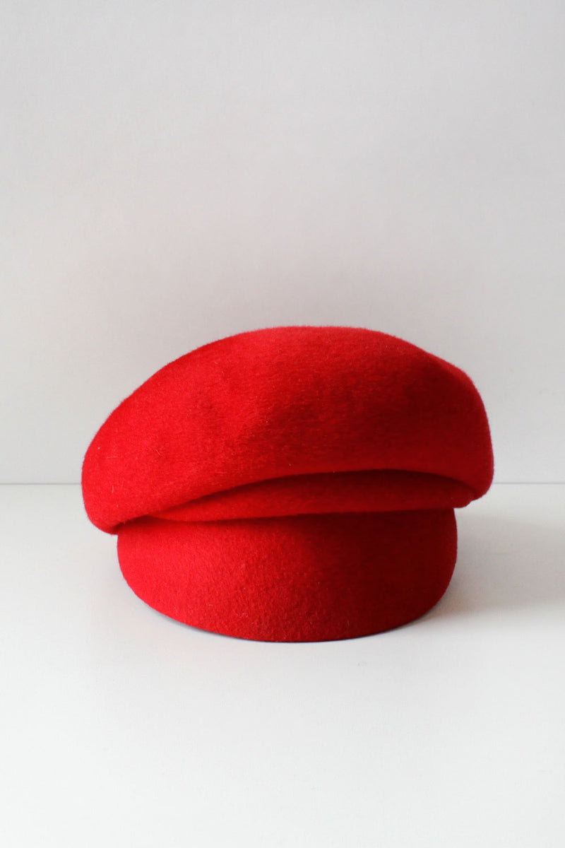 Red Wool Sculpted Newsboy Cap