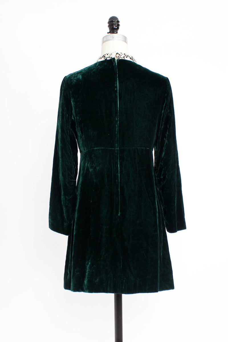 Green 60s Silk Velvet Mini Dress S