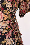 Lace-up Dark Floral Tea Dress L/XL