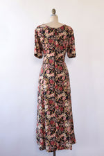 Lace-up Dark Floral Tea Dress L/XL