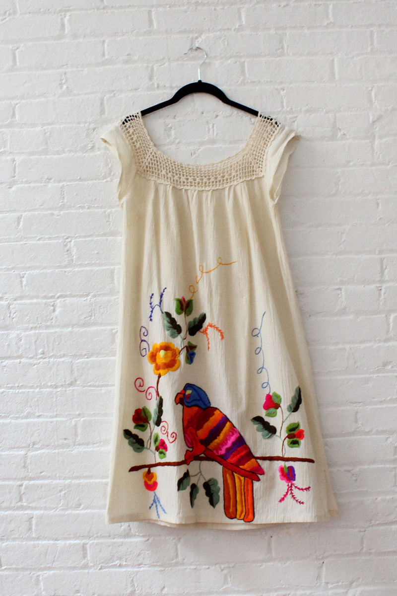 Macaw Rainbow Embroidered Dress XS-M