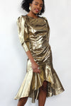 Lou Gold Lamé Ruffle Dress M