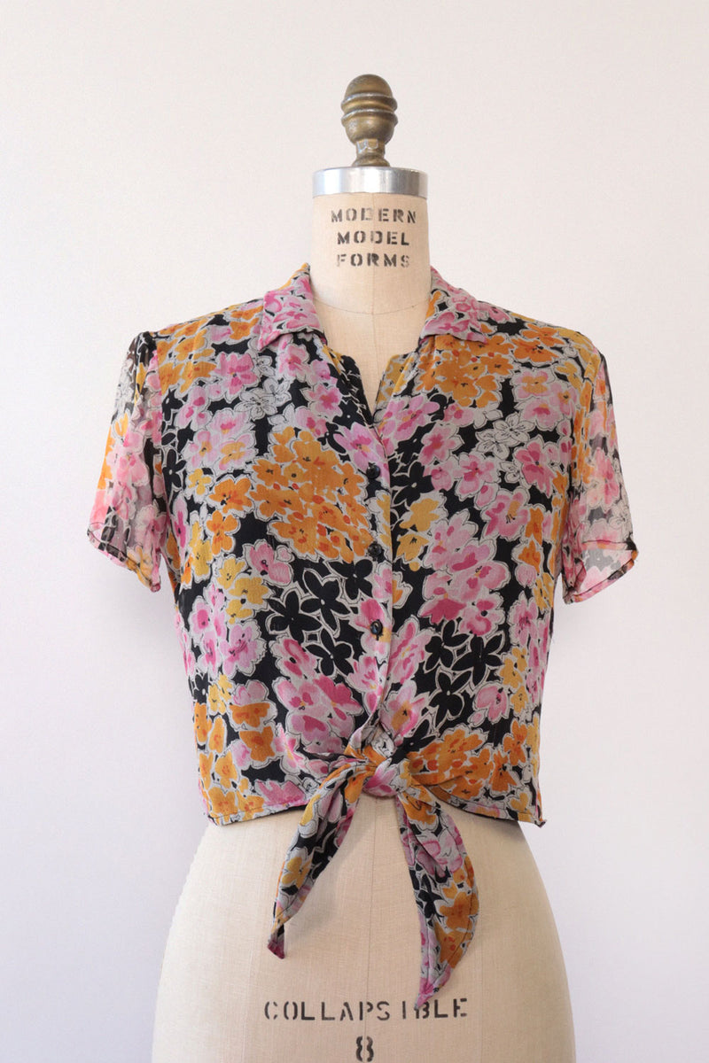 Watercolor Floral Crop Blouse S/M