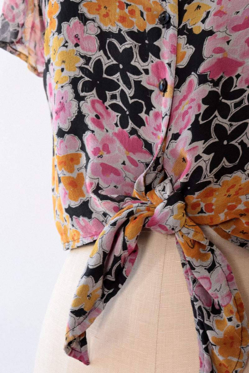 Watercolor Floral Crop Blouse S/M