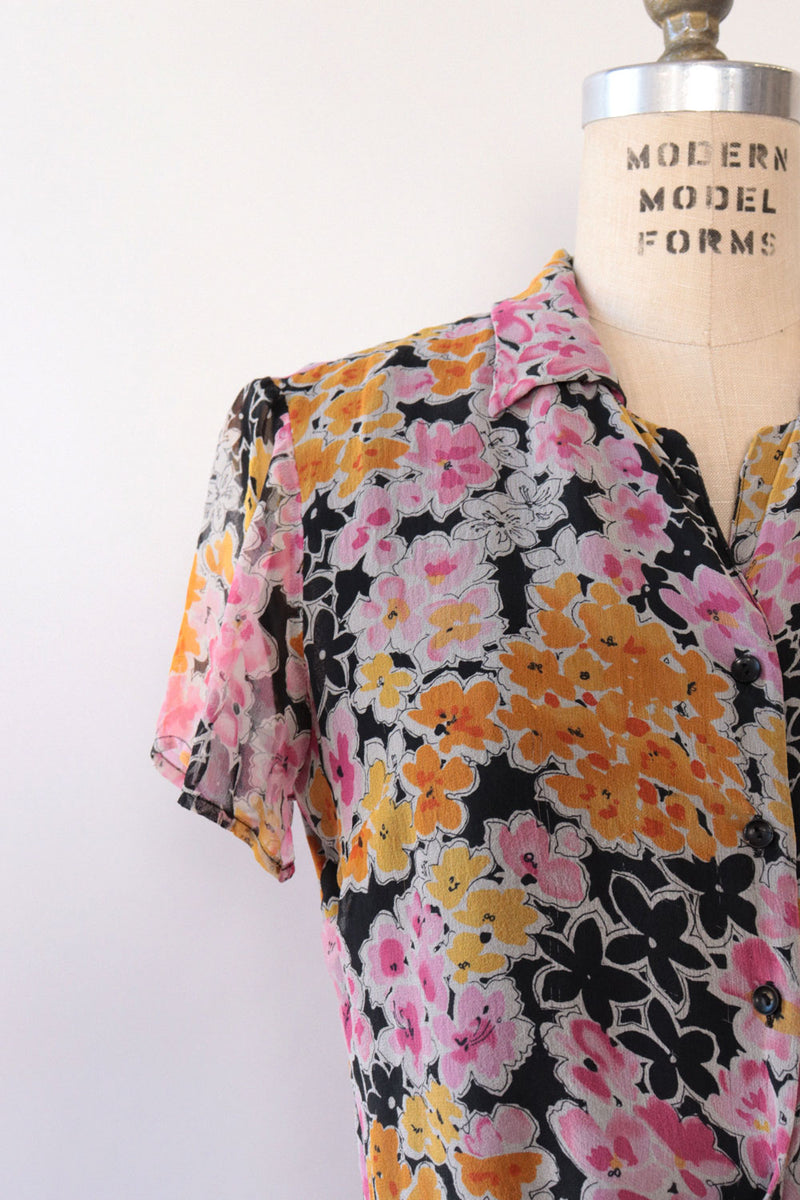 Watercolor Floral Crop Blouse S/M