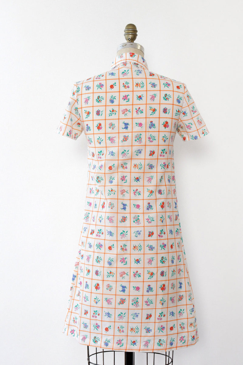 Gridded Fruit Floral Shift Dress S
