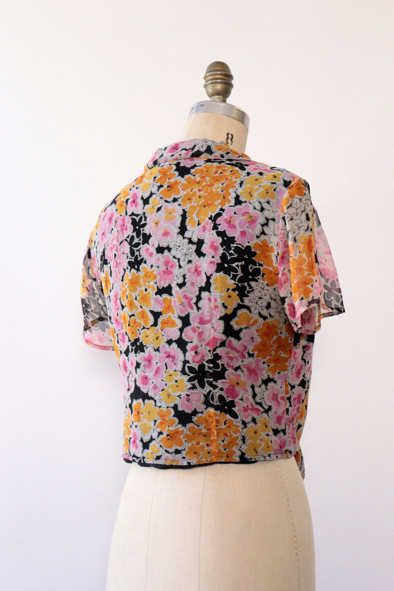 Watercolor Floral Crop Blouse S/M