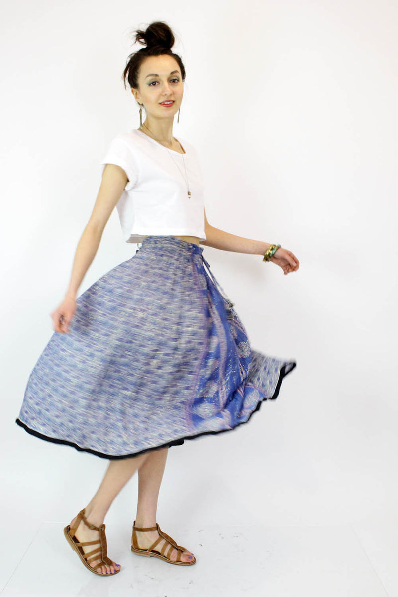 Metallic Sky Blue Gauze Indian Skirt