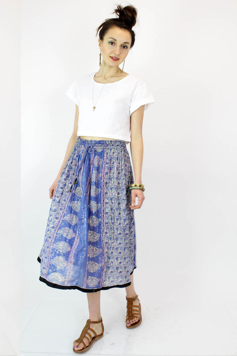 Metallic Sky Blue Gauze Indian Skirt
