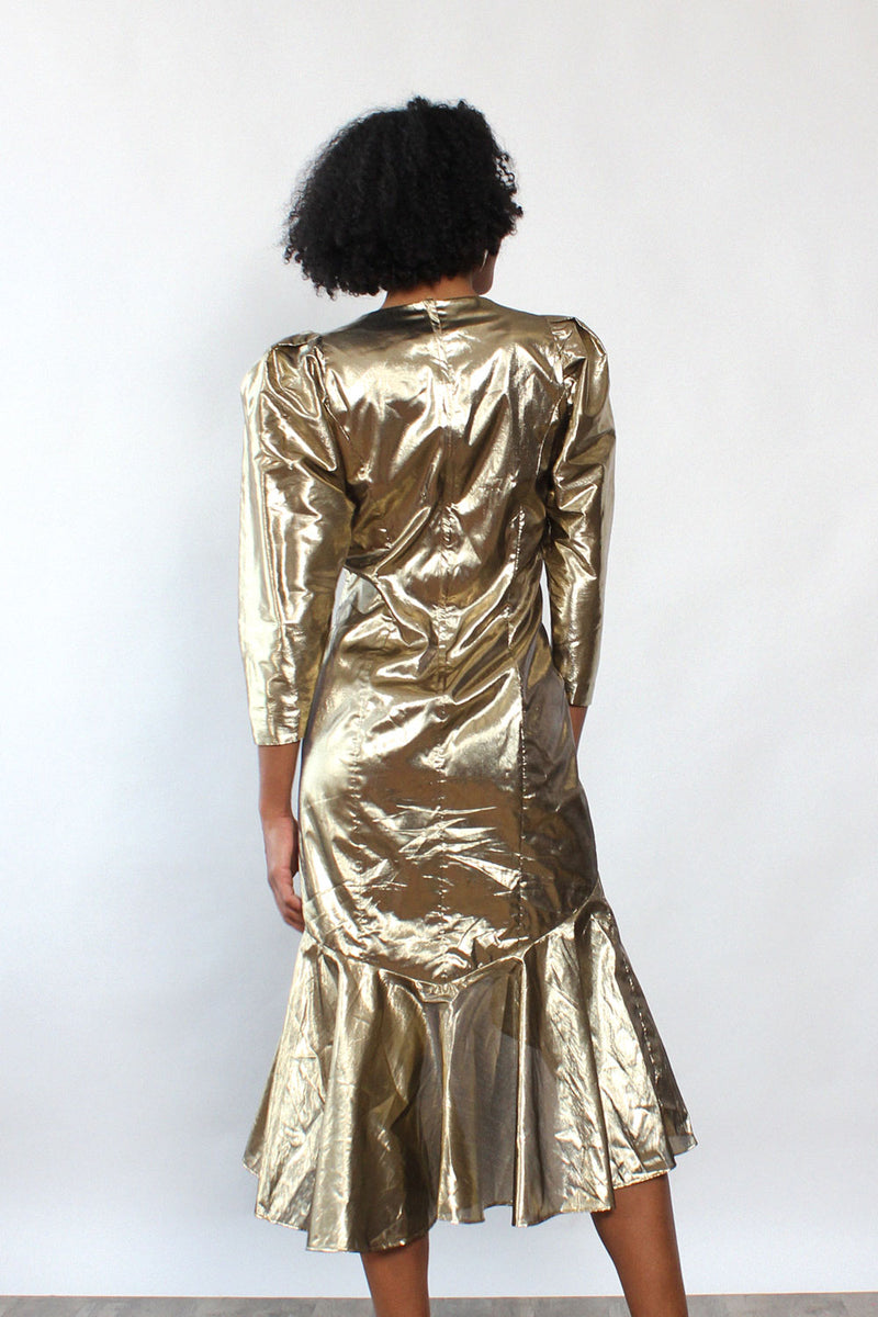 Lou Gold Lamé Ruffle Dress M