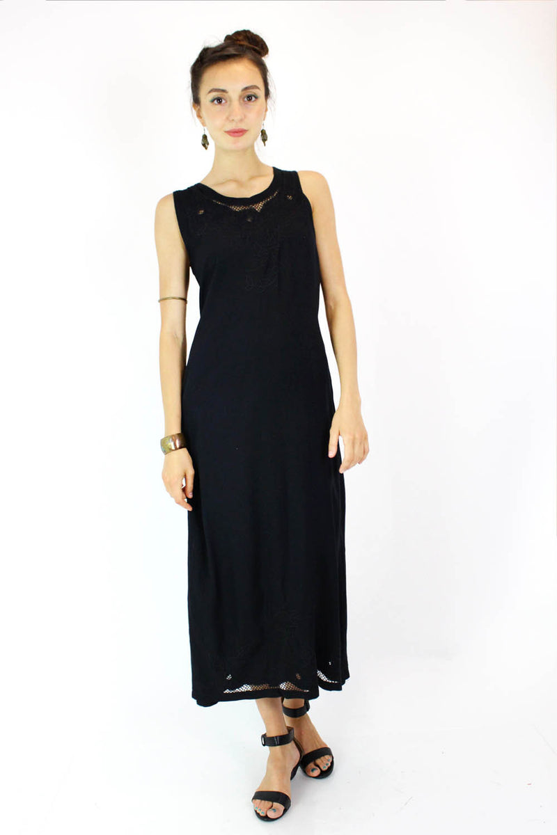 Black Cutout Lace Column Dress S