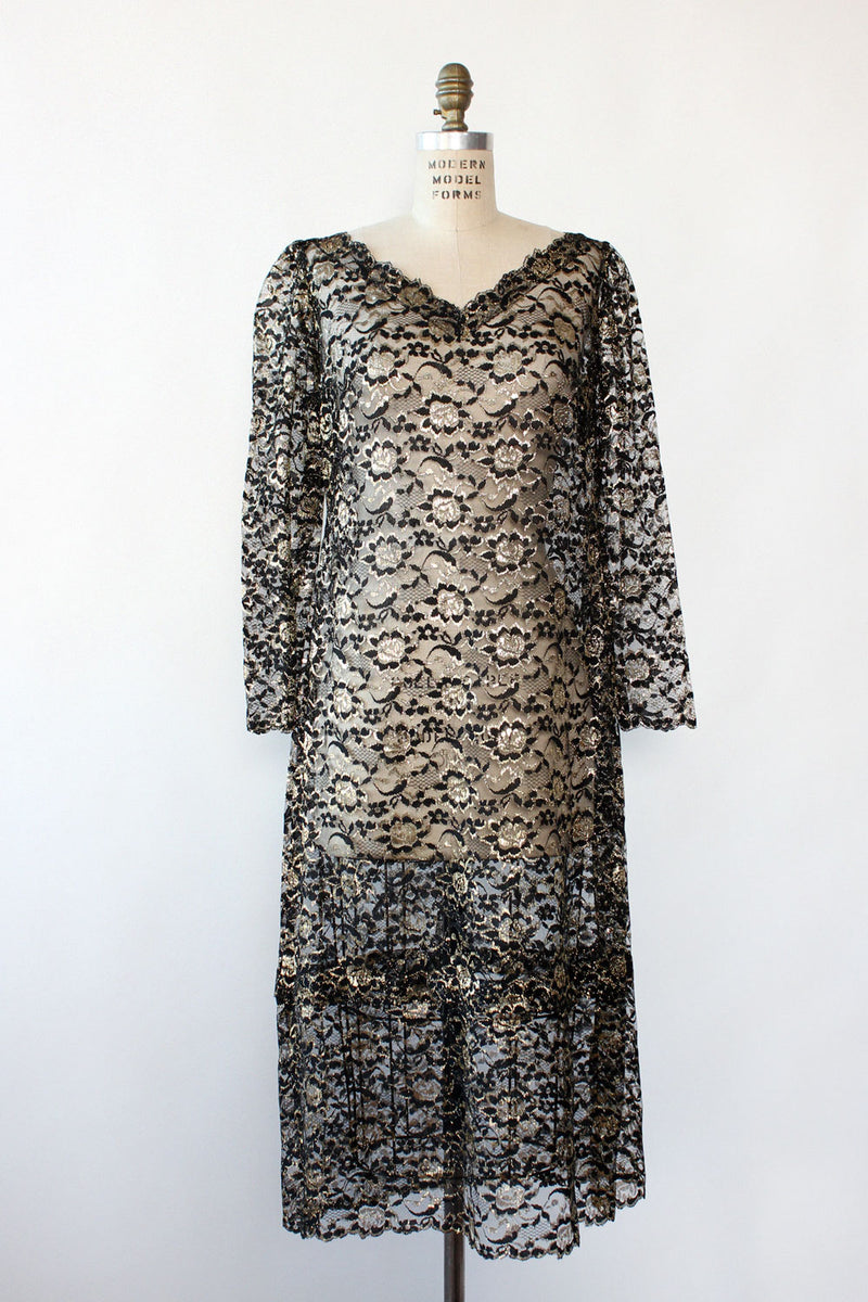 Sheer Bronze Lace Dress L