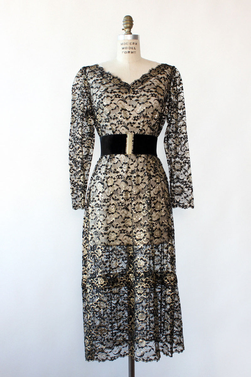 Sheer Bronze Lace Dress L