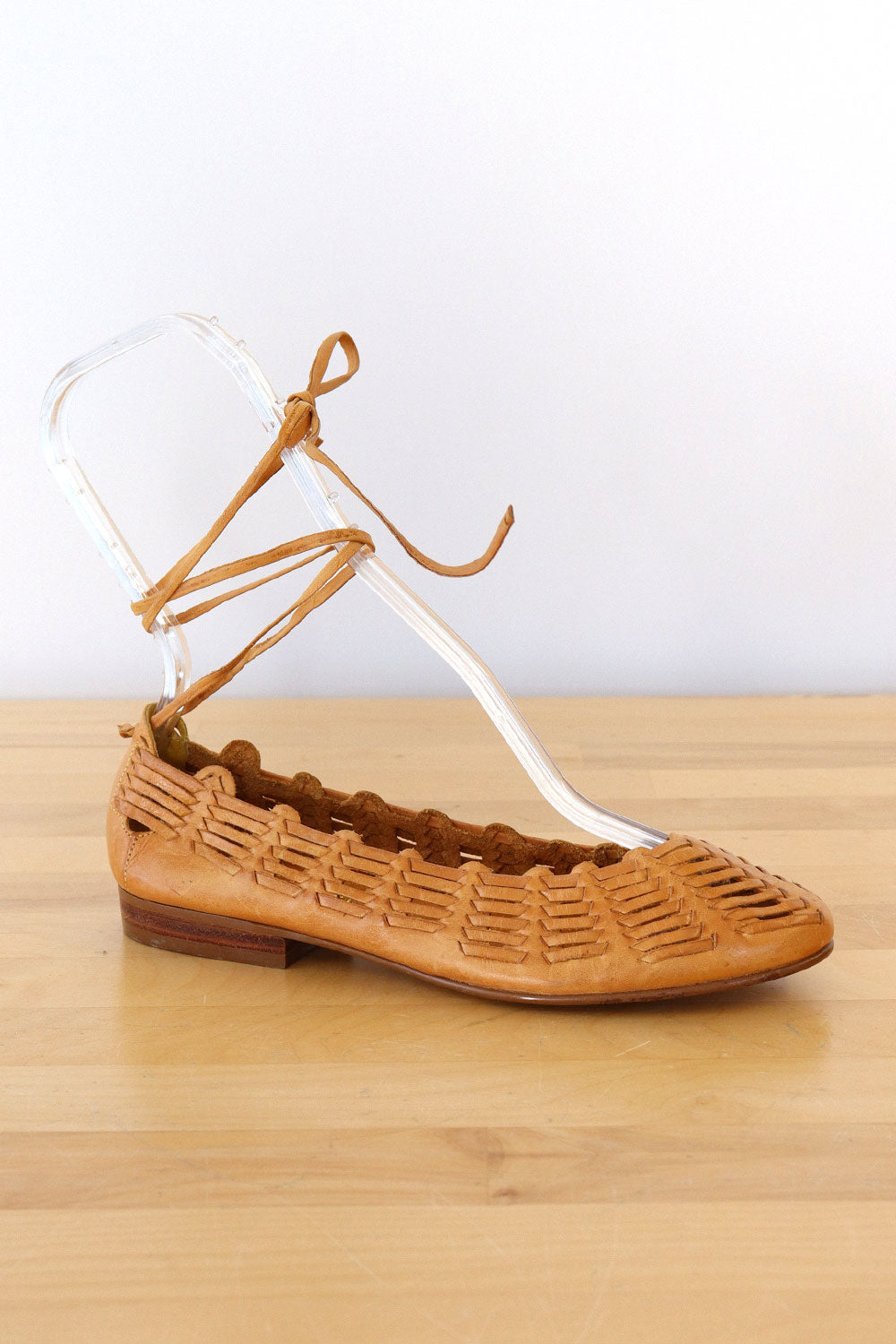 Honey Leather Woven Flats 6.5