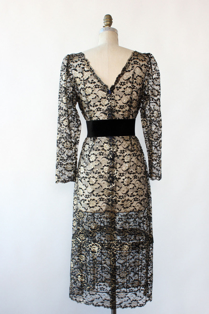 Sheer Bronze Lace Dress L