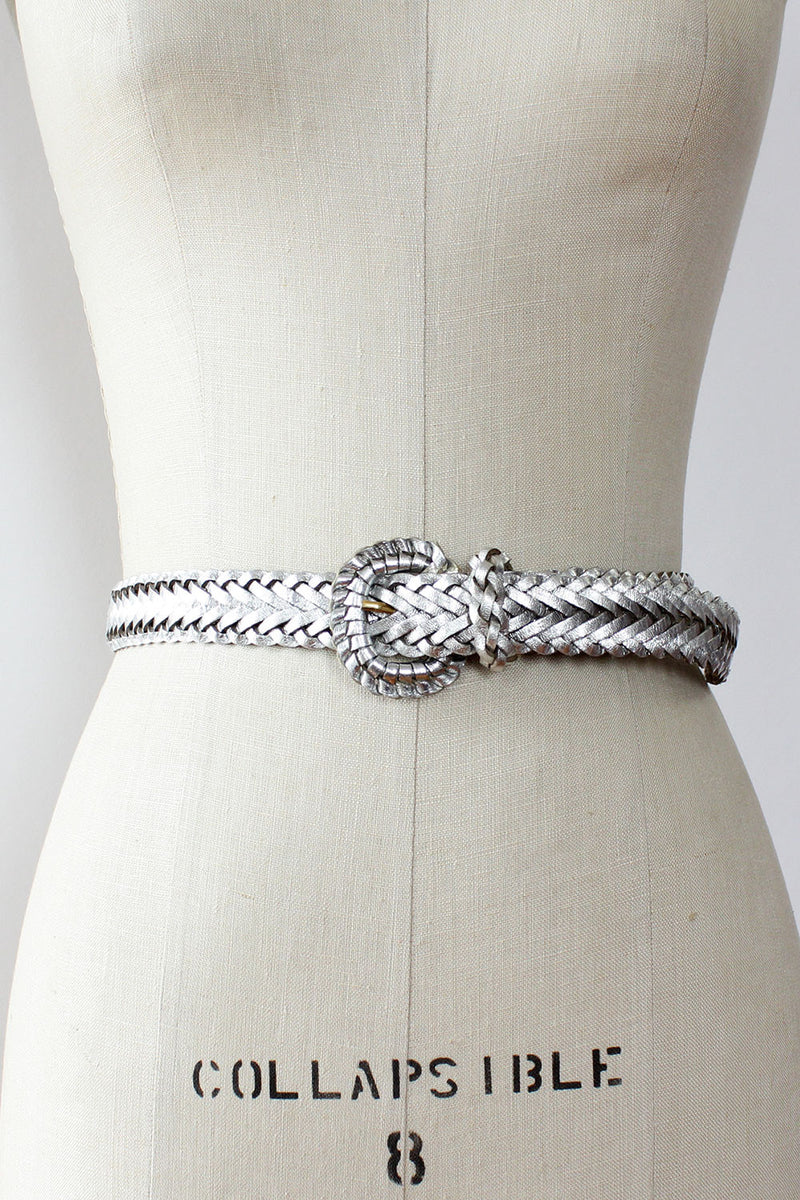 Silver Leather Braided Belt
