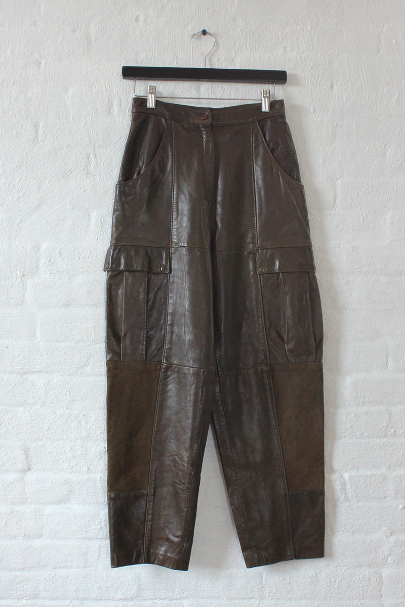 North Beach Olive Leather Cargo Pant S