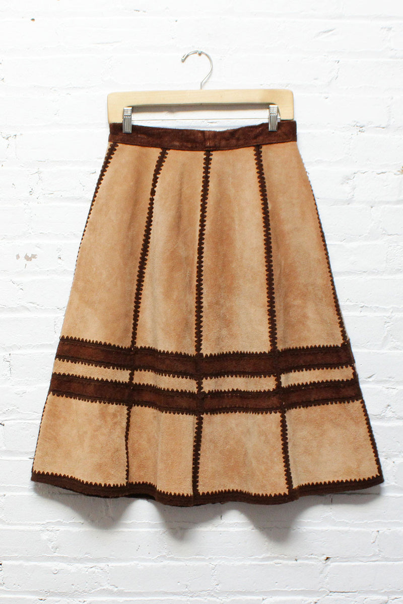 Two Tone Suede Crochet Skirt M
