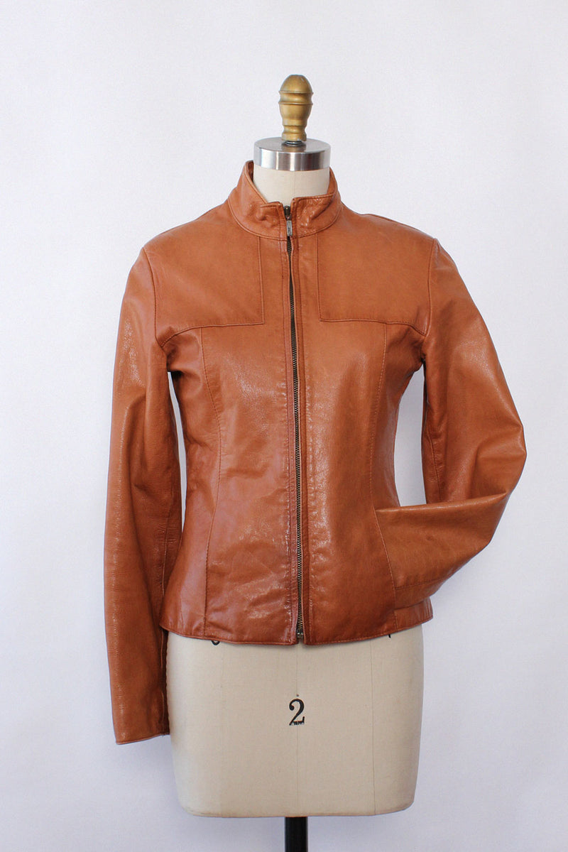 Caramel Leather Slim-line Jacket XS
