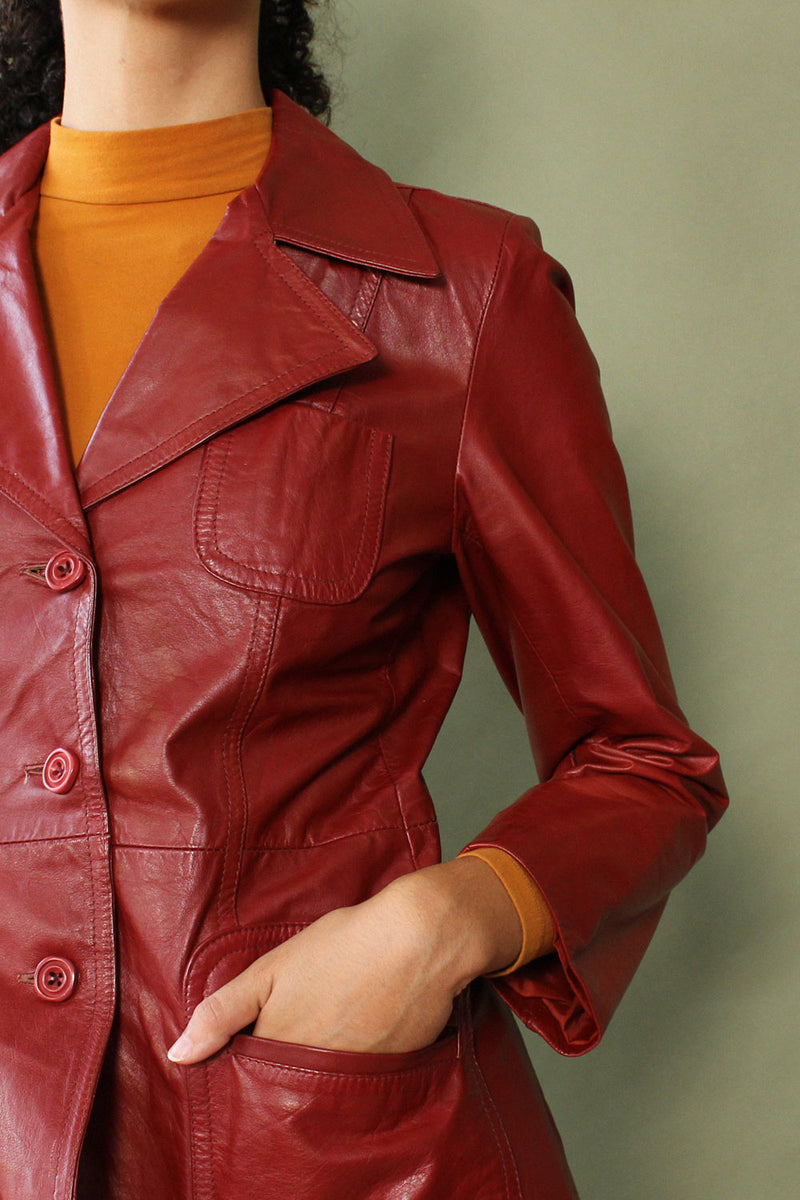 Maroon Leather Tailored Jacket M