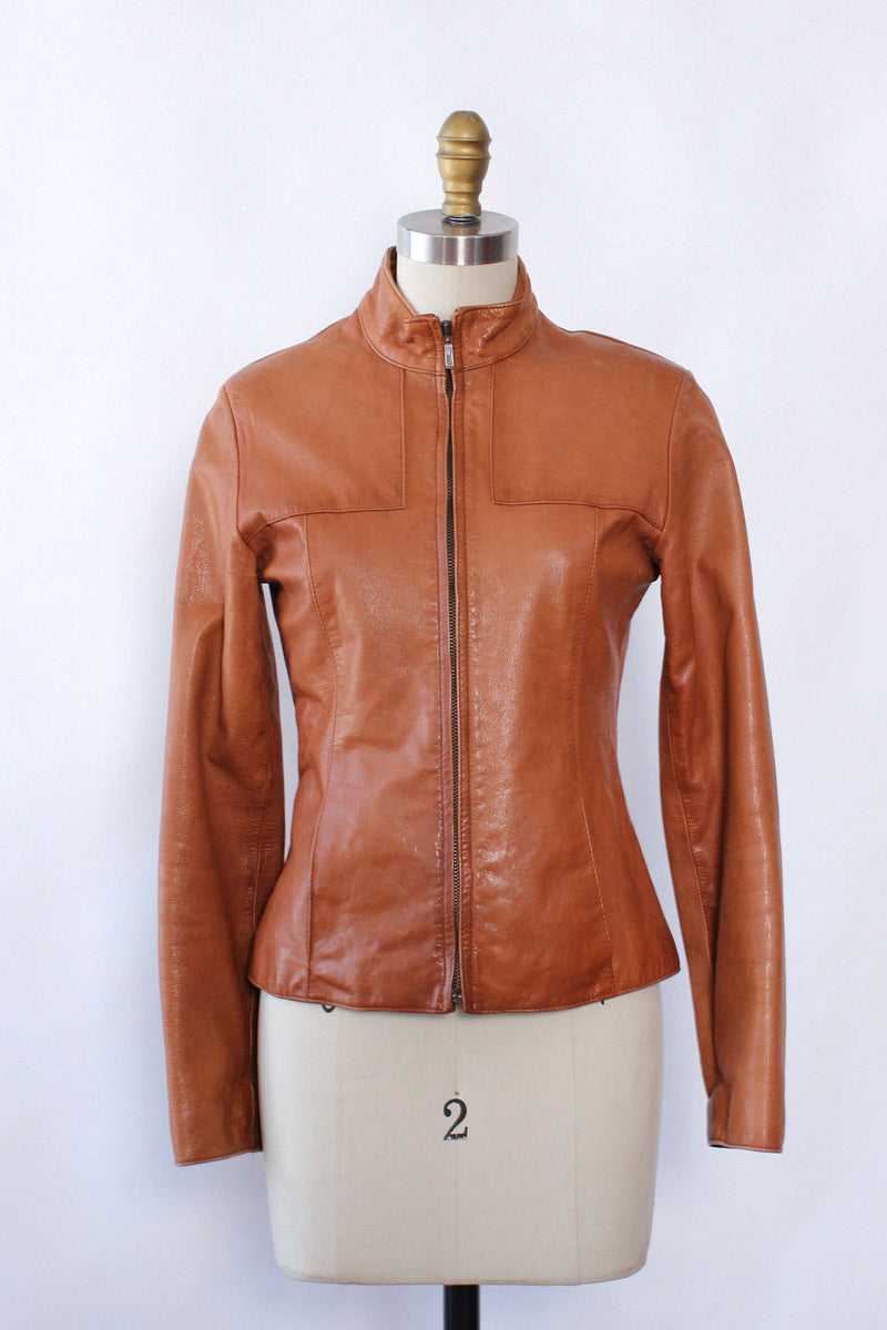 Caramel Leather Slim-line Jacket XS