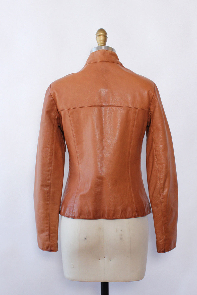 Caramel Leather Slim-line Jacket XS